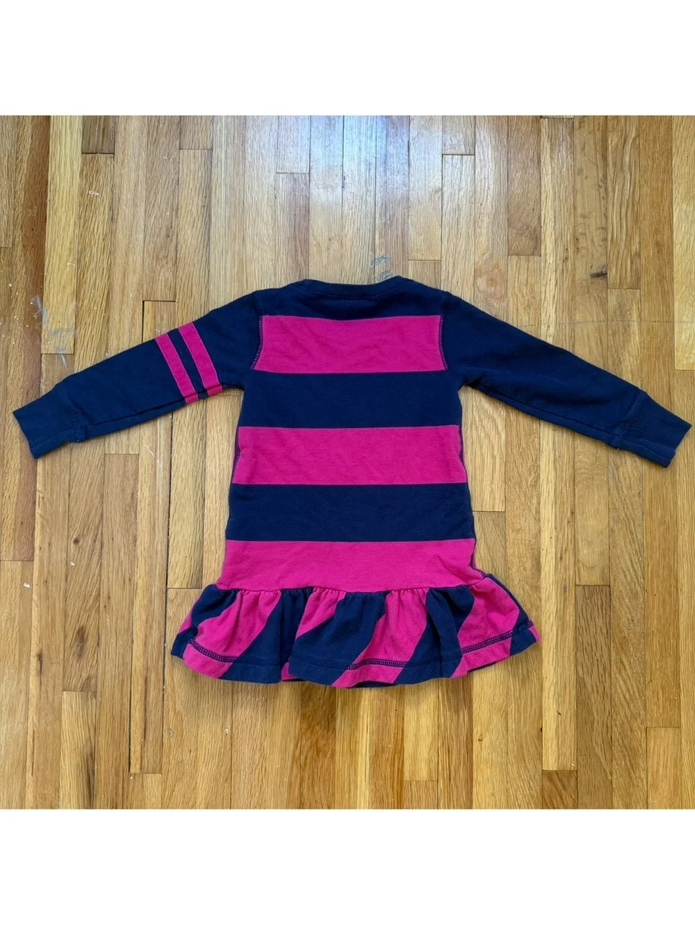 Ralph Lauren Striped Jersey Dress Toddler Size 2T Pink Navy Blue Logo Crest Girl